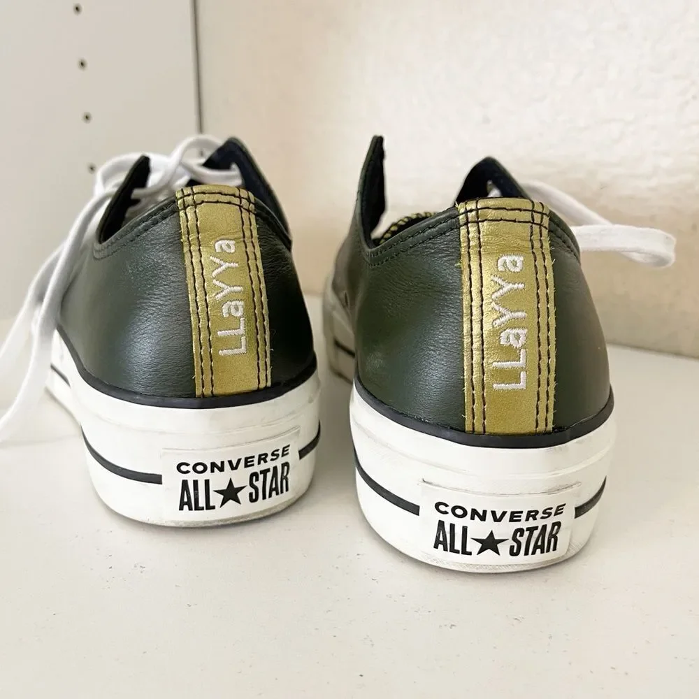 Converse Platform sneaker Low Women Sneakers Khaki and gold Leather Casual W8.5